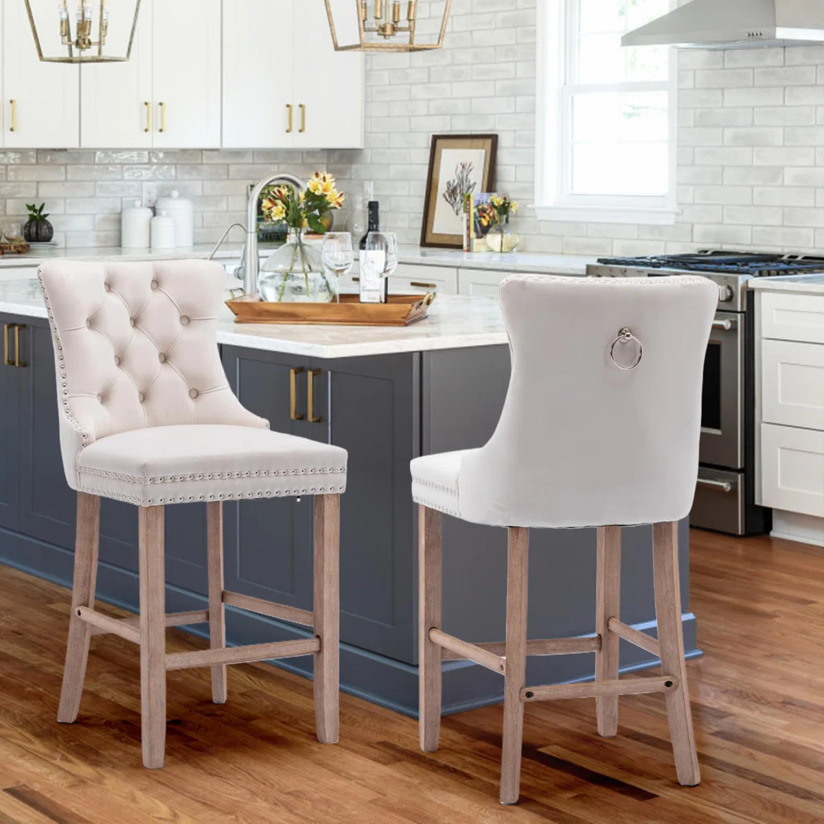 Modern Velvet Upholstered Bar Stools