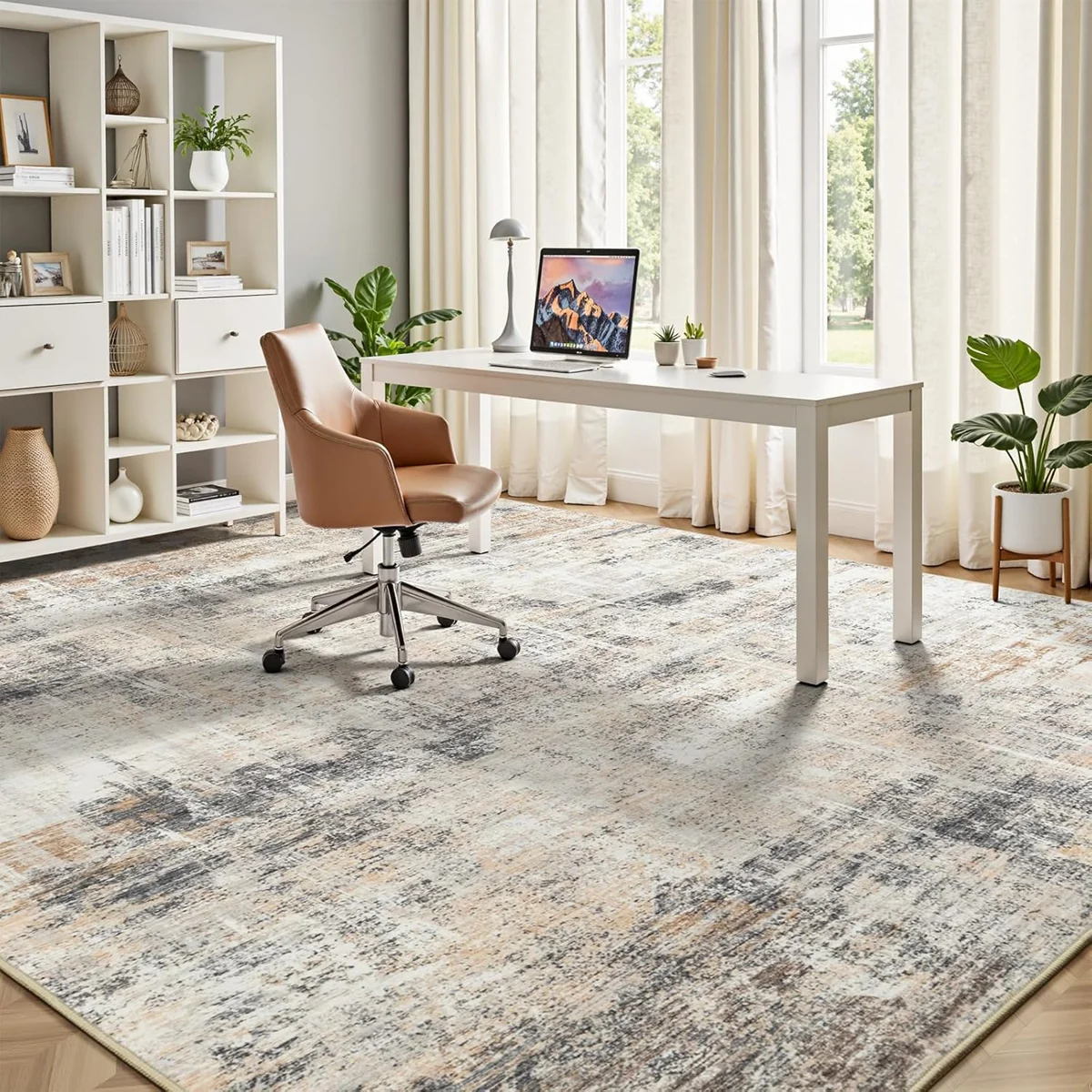 9'X12' Neutral Modern Washable Abstract Area Rug Beige