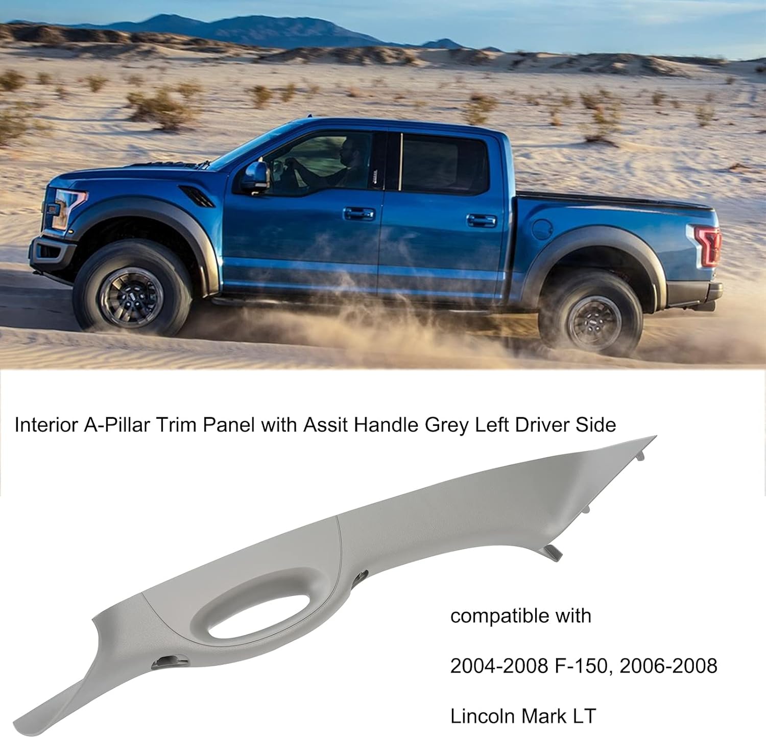 A Pillar Interior Trim Handle Left Driver Side 4L3Z-1503599-AAB Compatible with 2004-2008 Ford F-150 F150 2006-2008 Lincoln Mark LT A Pillar Grab Handle Driver Side (Gray) Front Left Driver Side Gray