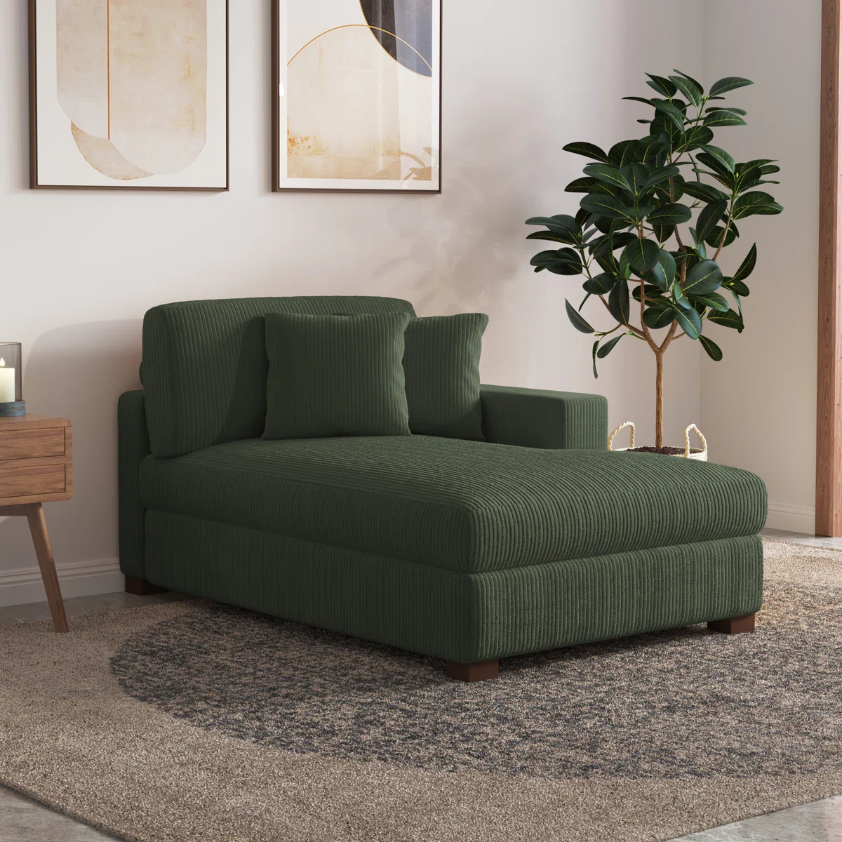 Milbrey Oversized Upholstered Chaise Lounge with Armrests & Throw Pillows