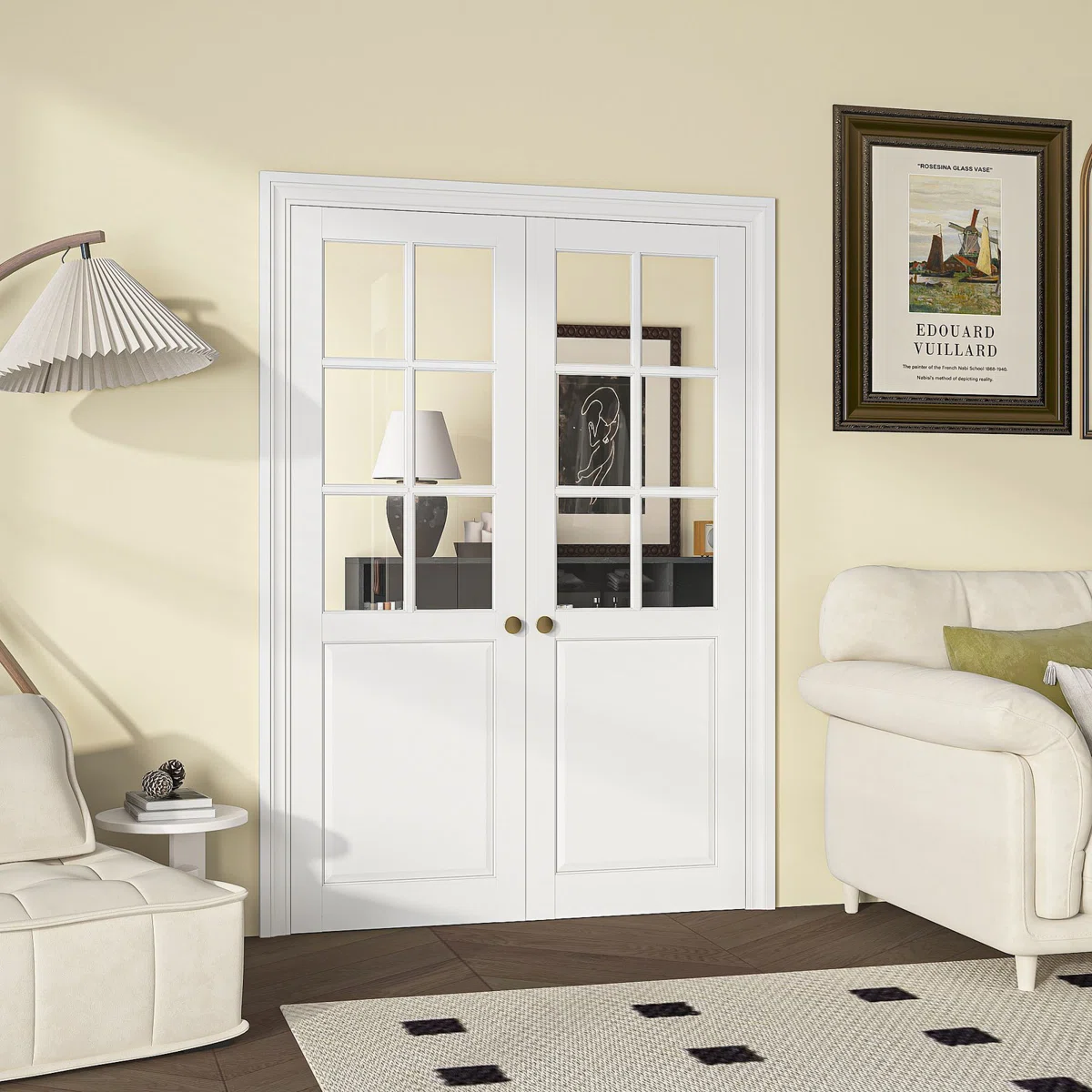 6 Lite French Clear Glass Double White Interior Pantry Closet Slab Door Primed Solid Core Without Hardware Kit