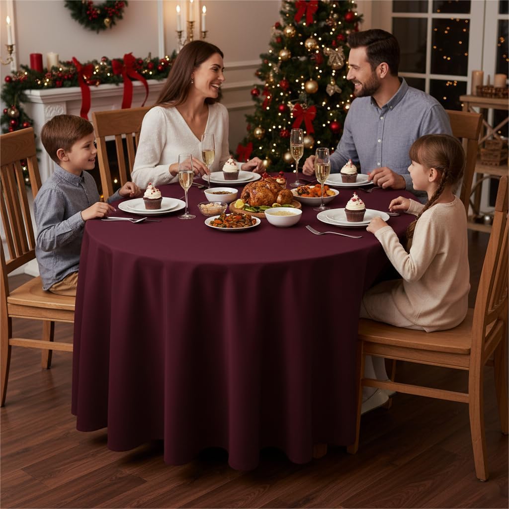 Fitable 8 Pack Round Tablecloths: Stain Resistant Wrinkle Free Circle Table Clothes, Washable Reusable Polyester Table Covers for Wedding Party Birthday Banquet Reception(Burgundy, 120 Inch) Burgundy 120 In Round, 8 Pack