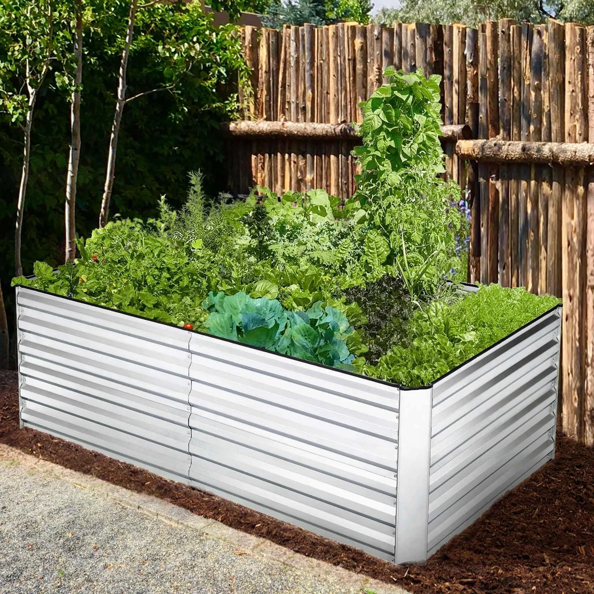Denishia Belisle Galvanized Metal Outdoor Raised Garden Bed Planter Box for Vegetables, Fruits