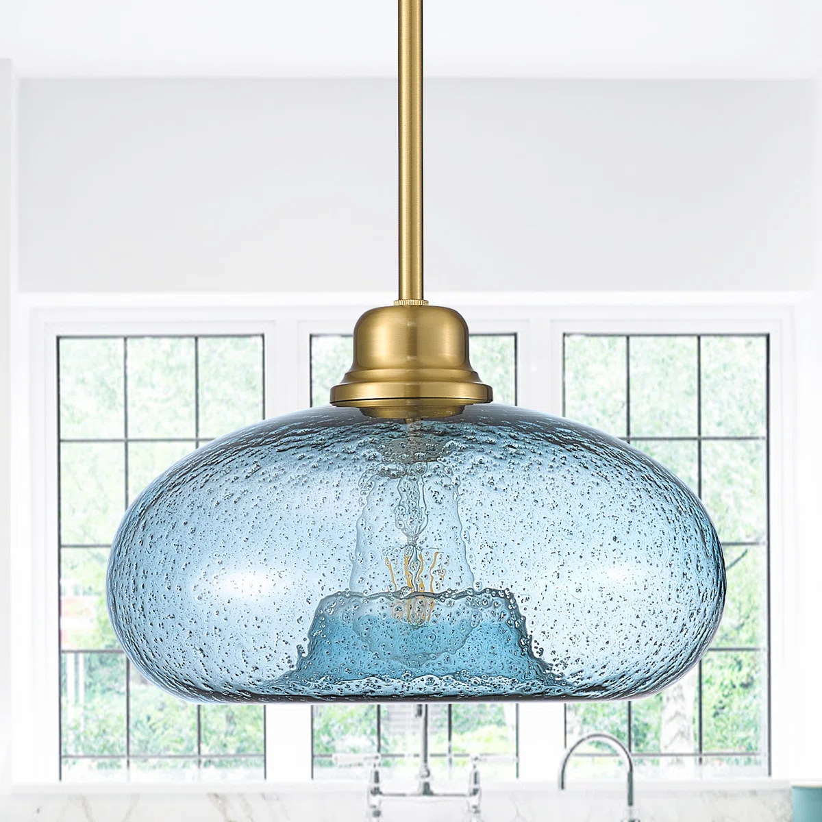 1-Light 11 Wide Seeded Round Glass Hangning Pendant Light