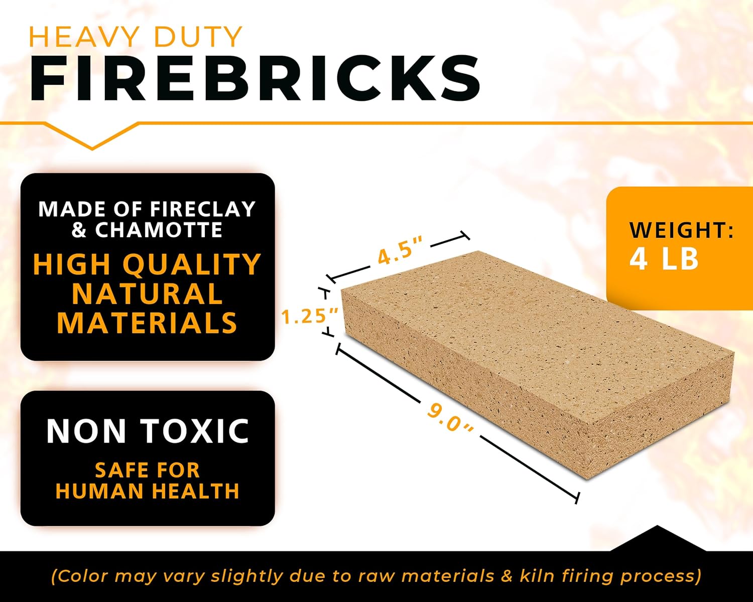 USM-6 Heavy Duty Firebricks 6-Pack Fireclay, Chamotte 3000F US Stove 9 x 4-1/2 x 1-1/4 Insulating, Replacement Fire Bricks for Fireplaces, Wood Stoves, Pizza Ovens, Steel Furnaces, Forge Pack of 6