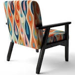 Retro Abstract Drops XI - Velvet Upholstered Midcentury Arm Chair, Midcentury Accent Chair