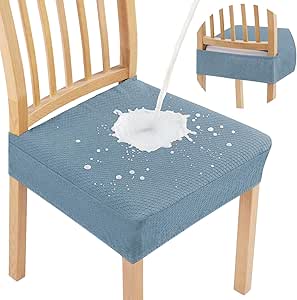 Smiry Waterproof Jacquard Dining Room Chair Seat Covers - Set of 2, Airy Blue