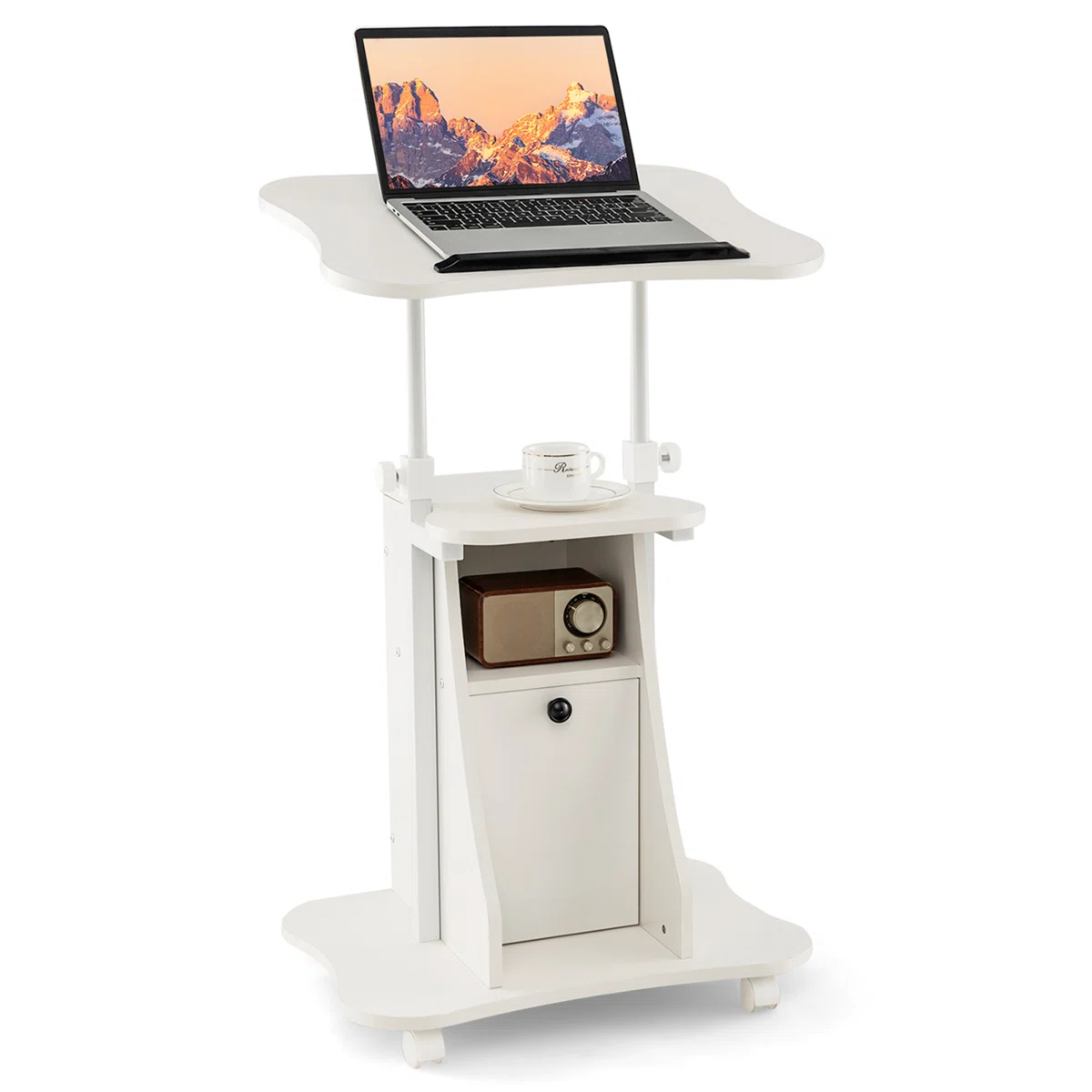 Costway Mobile Podium Stand Office Laptop Cart With Storage Adjustable Height White