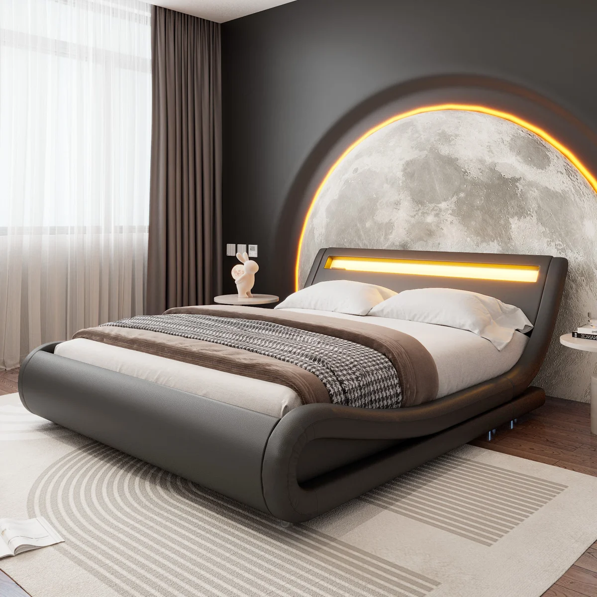 LED Platform Bed Frame With Adjustable Headboard