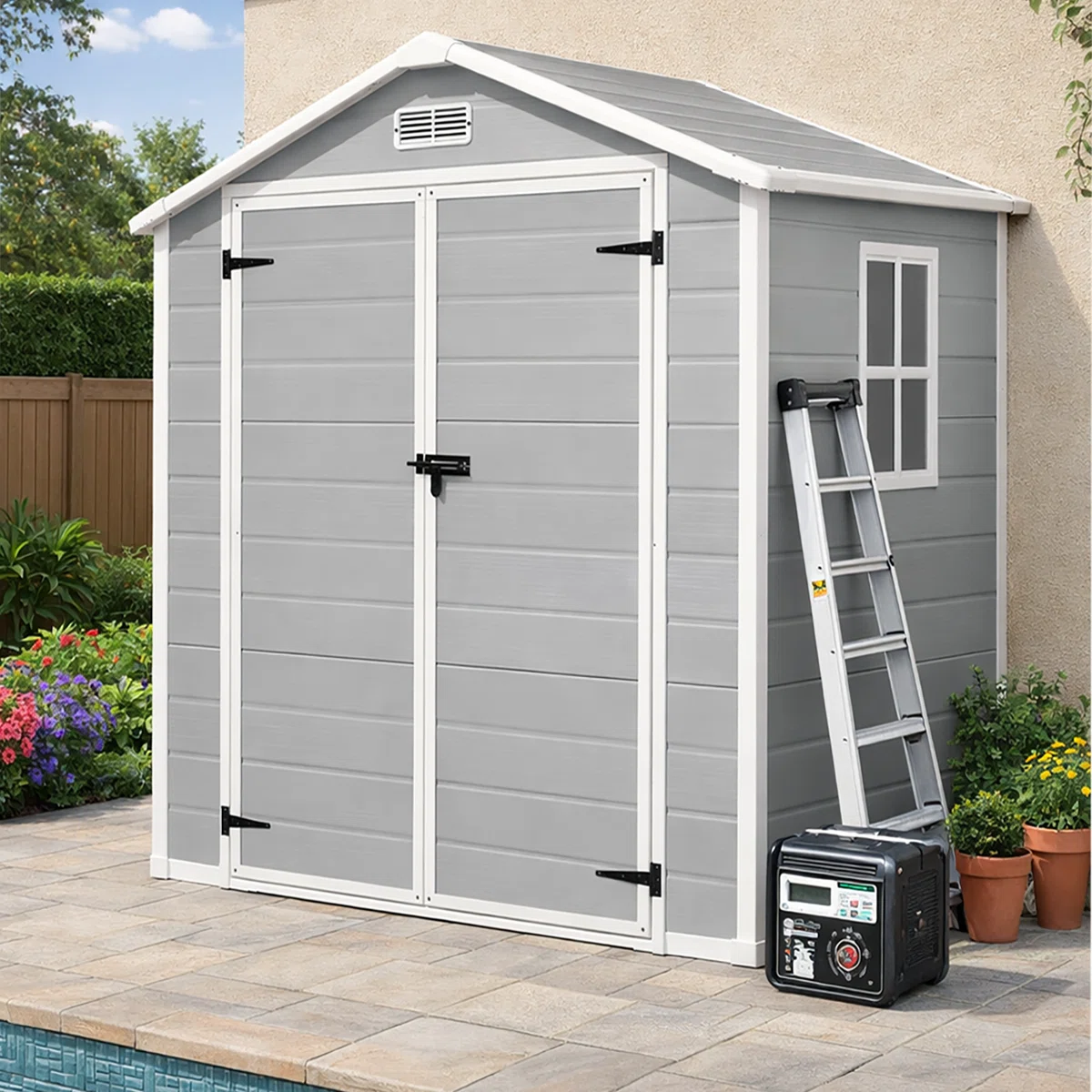 6x 4' Resin Outdoor Storage Shed with Lockable Door & Air Vent, Garden/Backyard/Pool Tool Shed