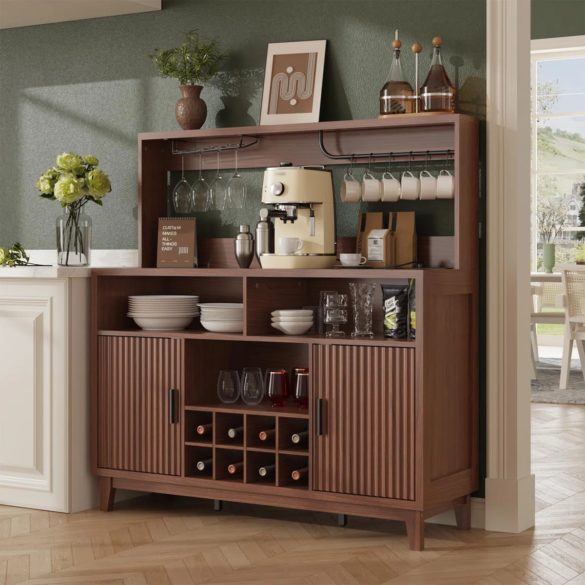 47.2" W Home Bar Furniture With Removable Wine Rack, Glass Holder