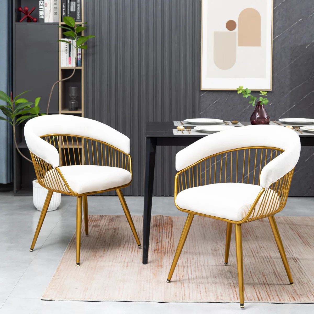 Modern Mid Century Dining Chair, Upholstered Velvet Dining Room Chairs with Metal Legs for Makeup/Living Room