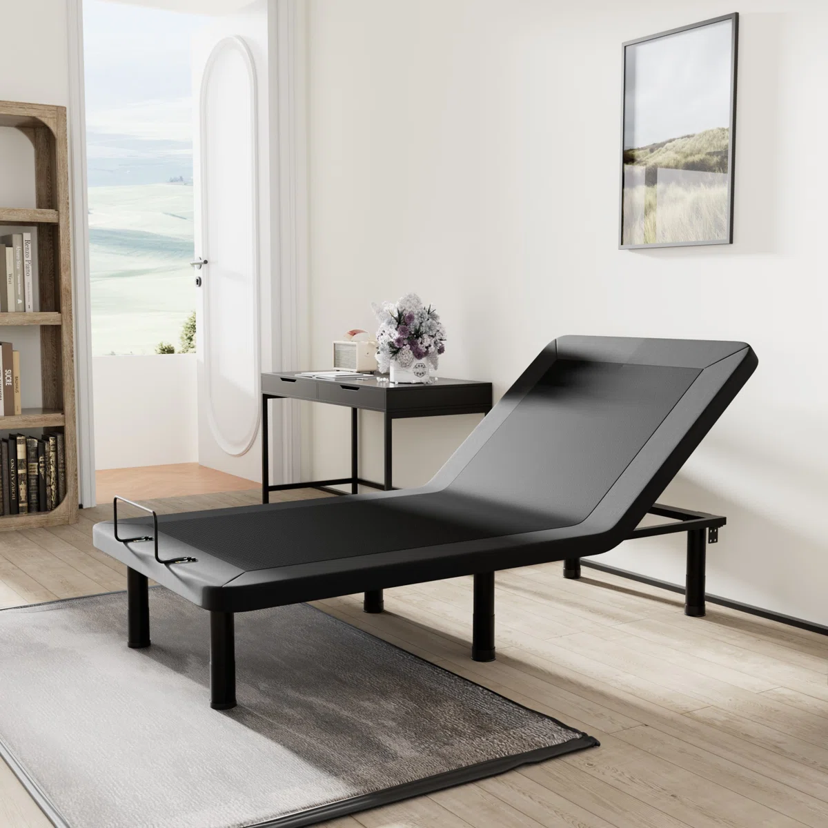 Geloff Upholstered Adjustable Bed with Wireless Remote - Zero Gravity, Anti-Snore & Memory Presets - Electric Head/Foot Incline, Height Adjustable