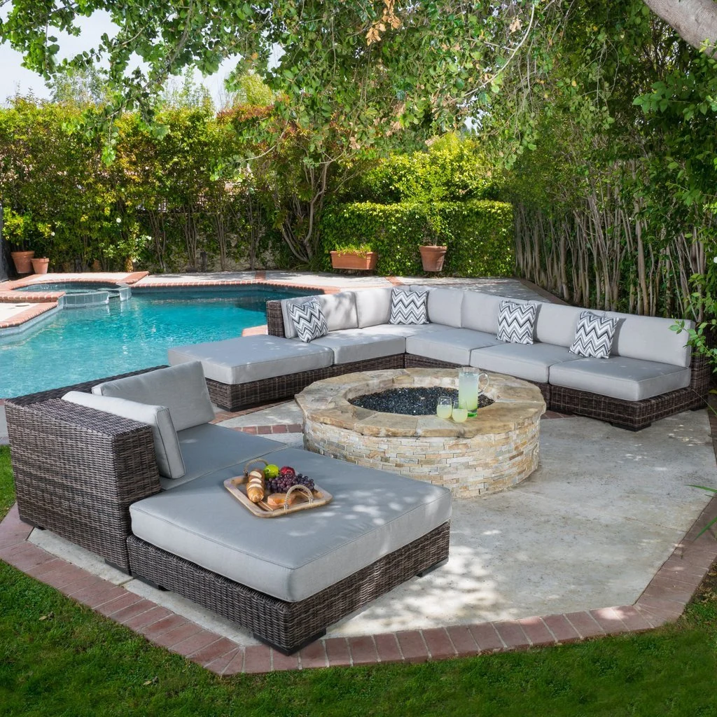 Noble House Outdoor Wicker Sectional Sofa Set