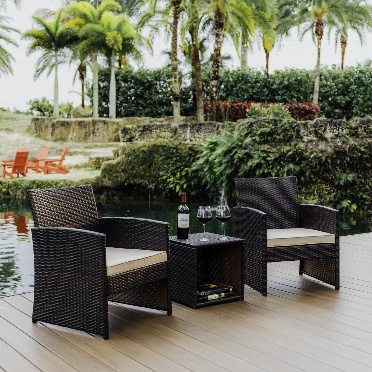 Jacinta 2 - Person Wicker Outdoor Seating Group with Table and Weather Resistant Cushions