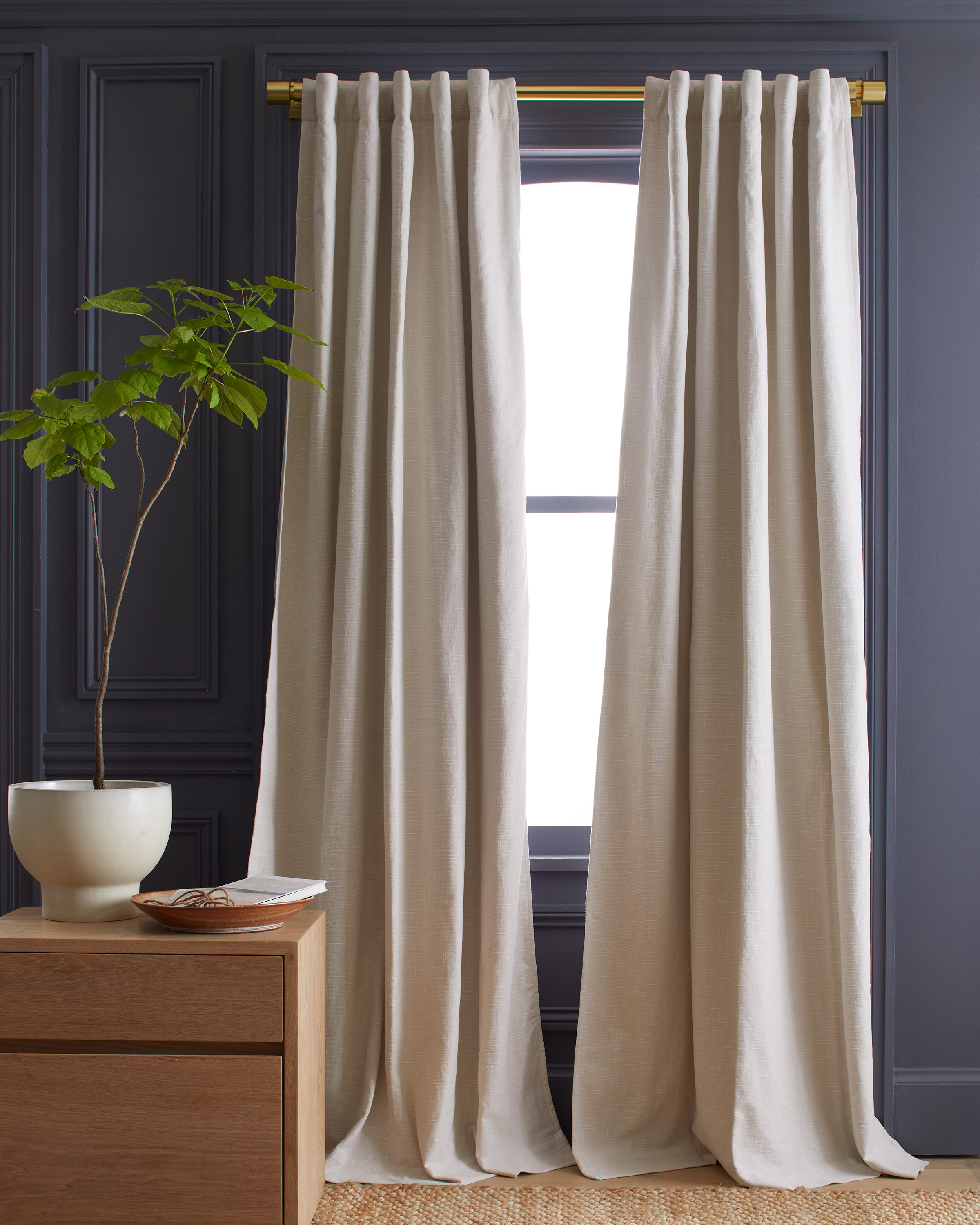 Cotton Slub Room Darkening Curtain, 48x96, Natural
