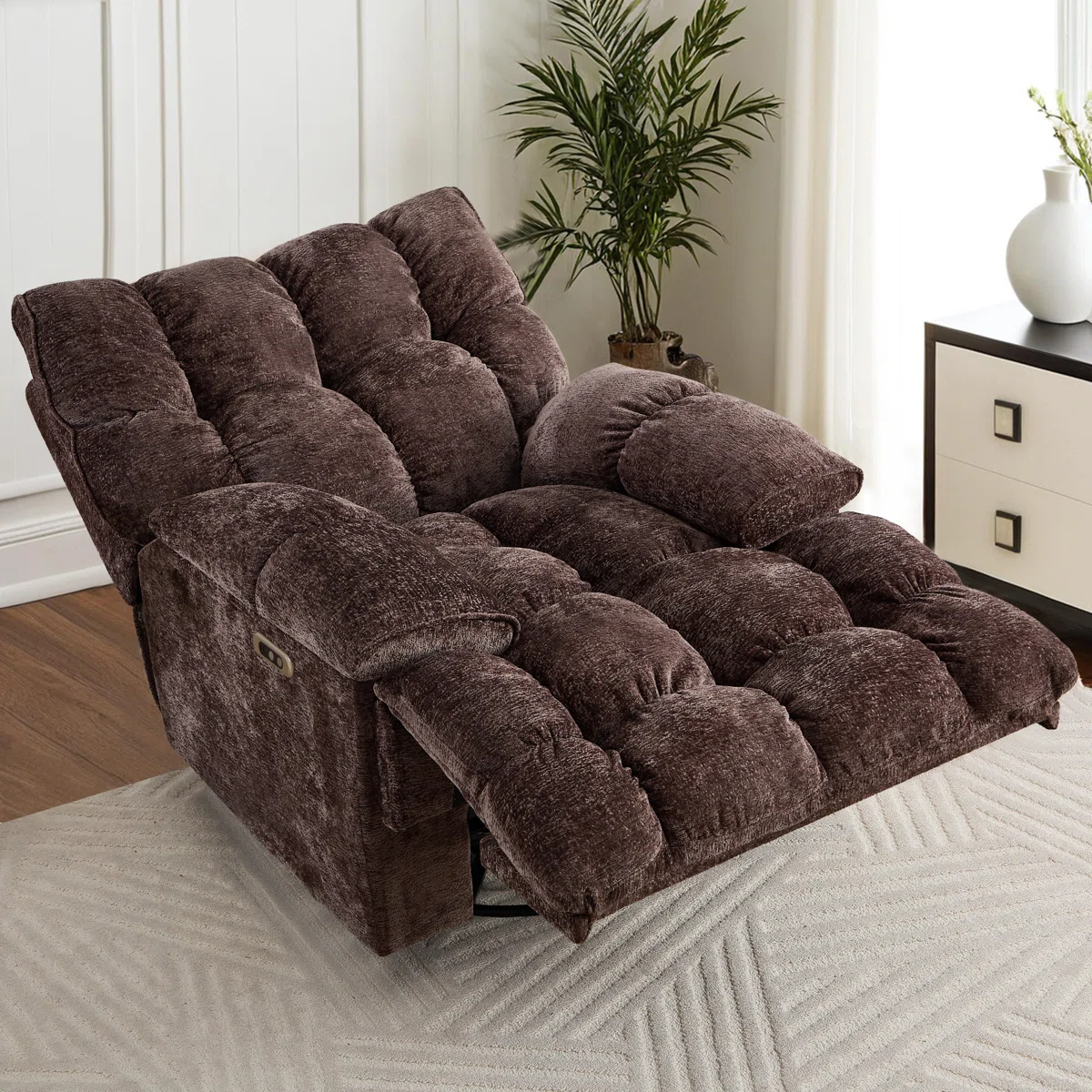 Oversized Swivel Electric Recliner Chair - Plush Chenille Fabric & Power Reclining for Ultimate Comfort