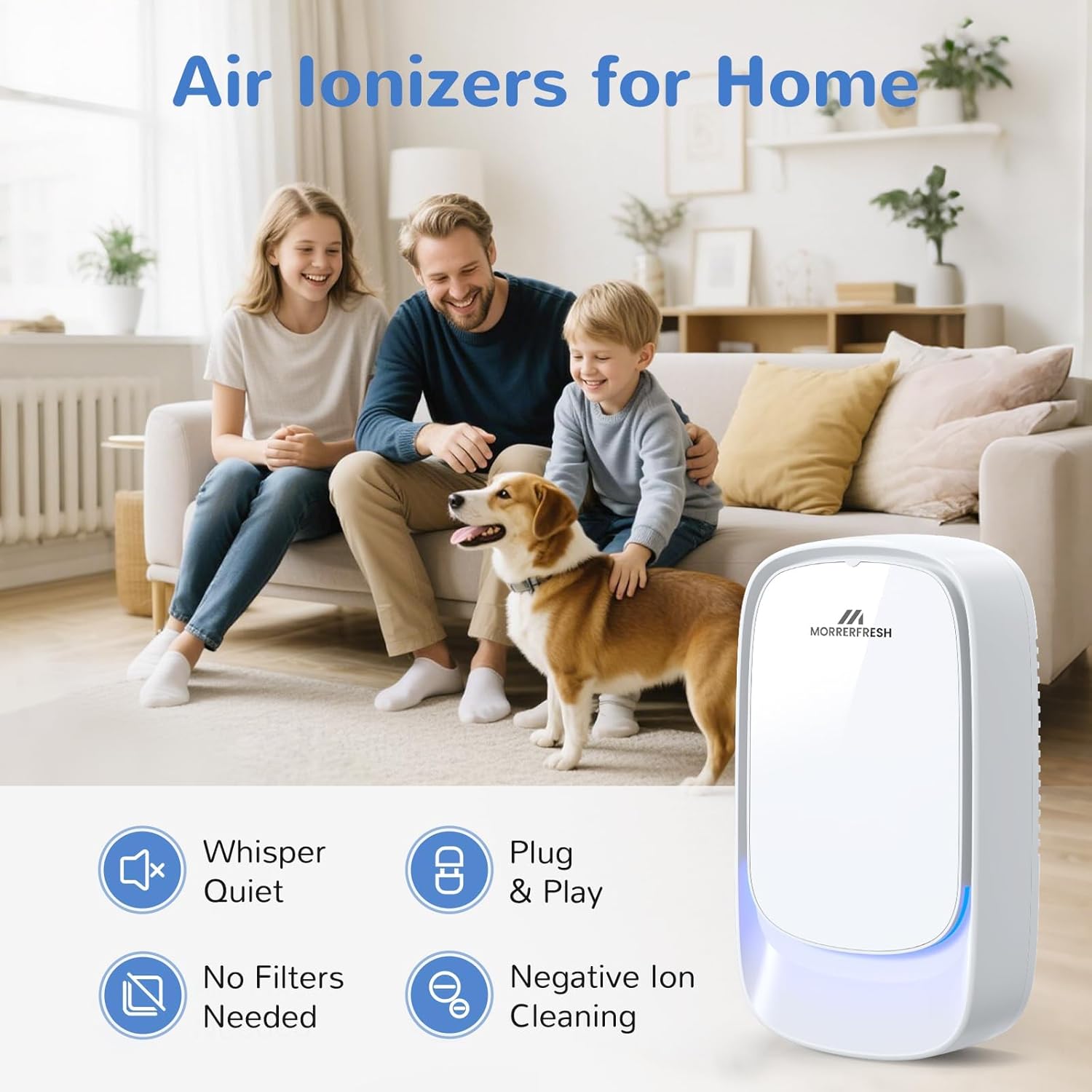 Air Ionizers, Plug in Negative Ion Air Purifier, Pet Odor Eliminator for Dogs/Cats, Ozone Free Quiet Air Freshener for Small Spaces/Cat Litter Room, Kitchen, Smoke Dust, Mini Air Cleaner Pearl White