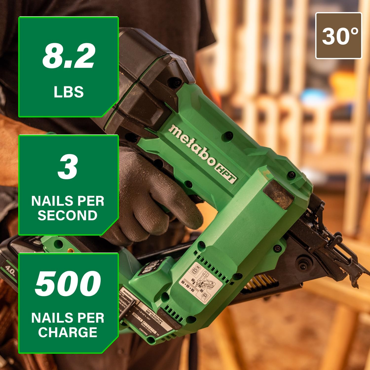 (has power, does not shoot nails)Metabo HPT 18V MultiVolt Cordless 30° Paper Tape Framing Nailer Kit, 3-1/2 Framing Nailer, Power Tool with 4.0Ah Lithium Ion Battery, Drives 2 to 3-1/2 Nails, Powerful Brushless Motor, NR1890DCA NR1890DCA - Lighter, Smaller, & More Powerful