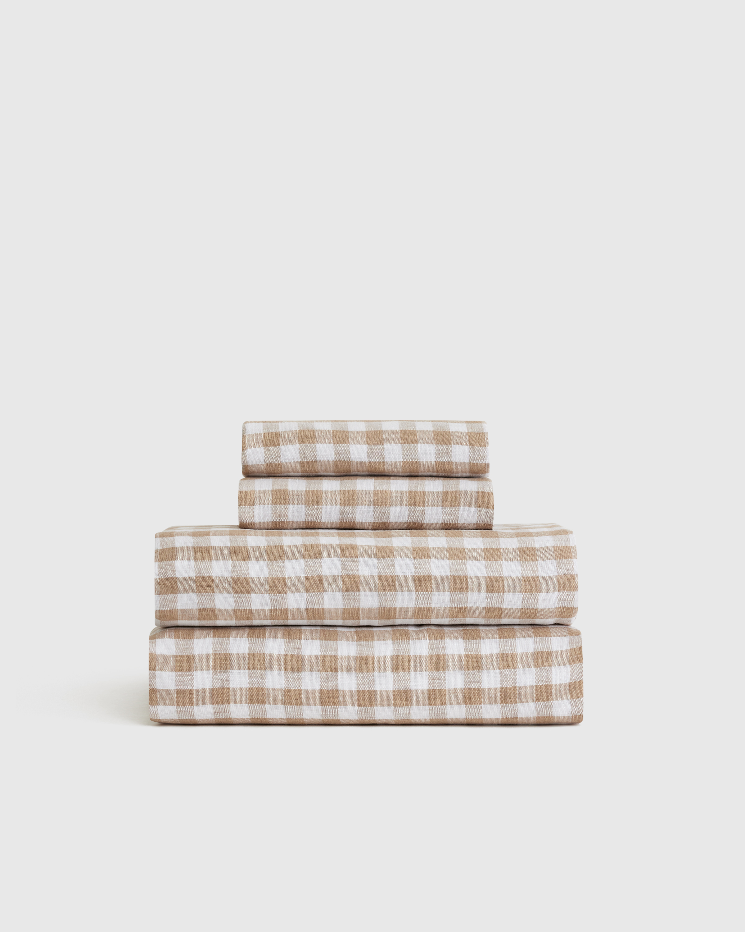 European Linen Gingham Sheet Set, King, Cafe