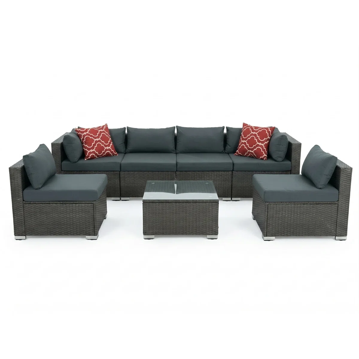 Modular 7 Piece Wicker Outdoor Sectional Sofa Set With Glass Coffee Table – Weather-resistant Patio Furniture For Flexible Layouts