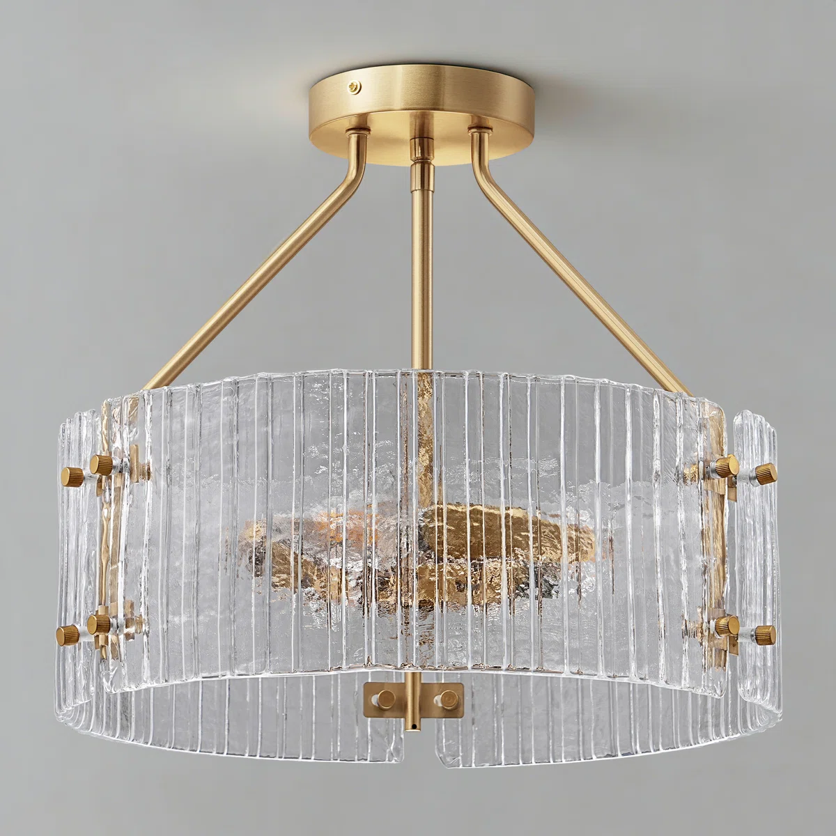 Nicola 15" Gold Semi-Flush Ceiling Light with Textured