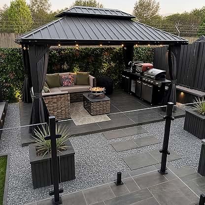 (INCOMPLETE BOX 1 ONLY) Solid Wood Gazebo, Outdoor Double Roof Gazebo with Curtain & Netting for Garden, Patio, Deck, Backyard