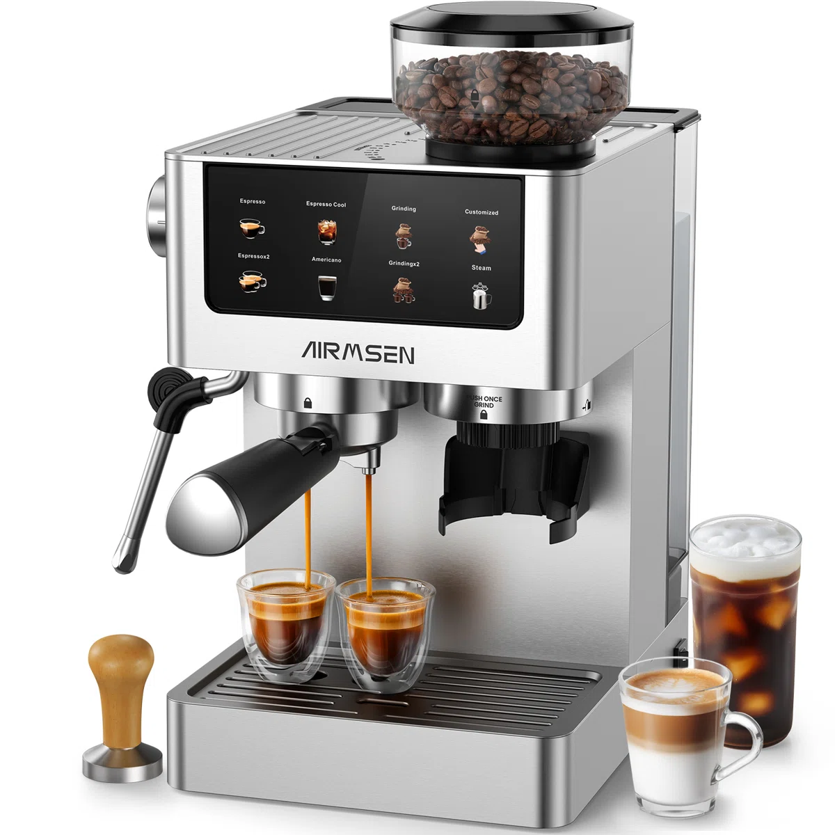 Airmsen 7.9'' Espresso Machine With Grinder