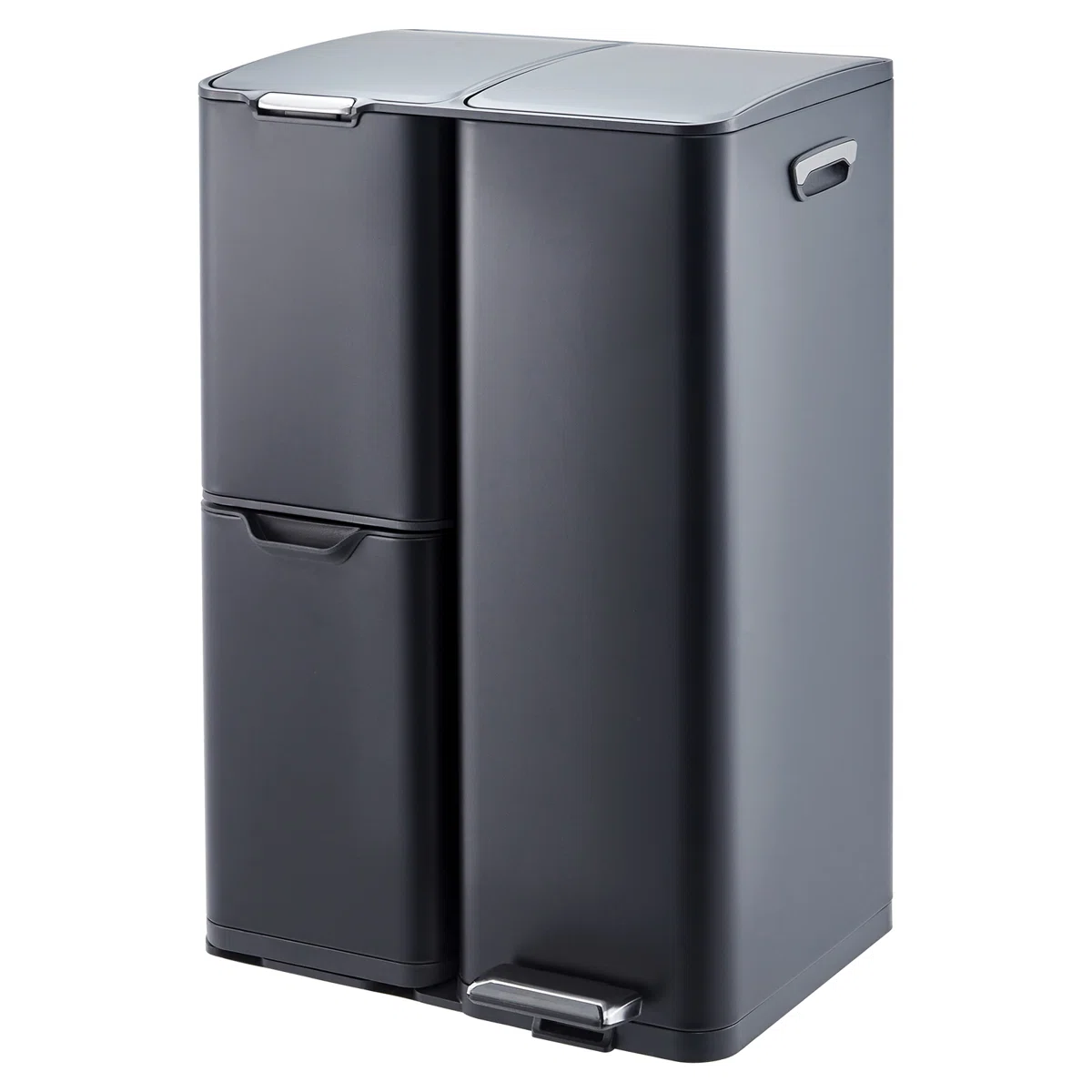16 Gal Kitchen Trash Can with Triple Compartment, Foot Pedal and Removable Inner Bucket for Home and Office