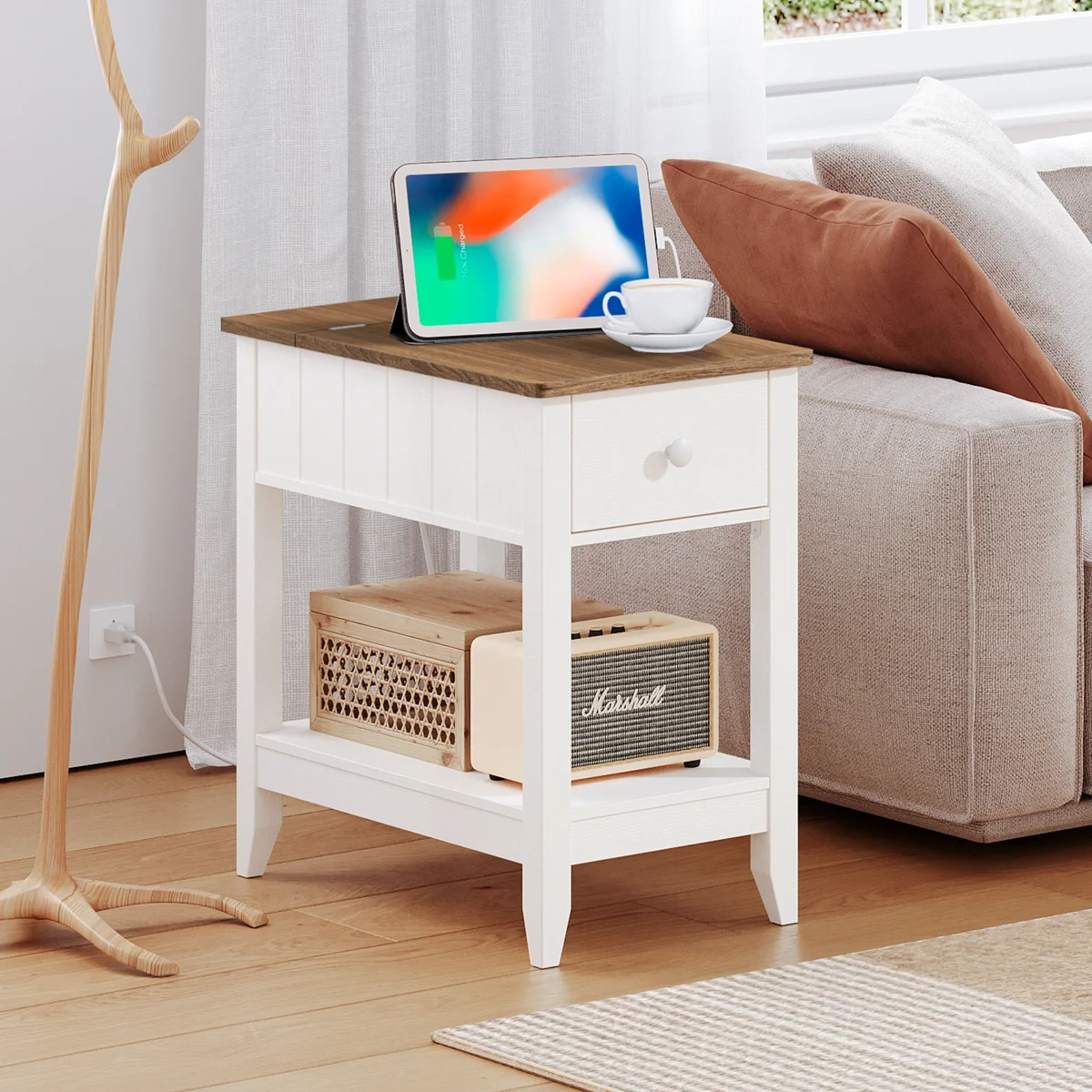 Yoland 23.6'' Tall End Table with Storage and Built-In Outlets
