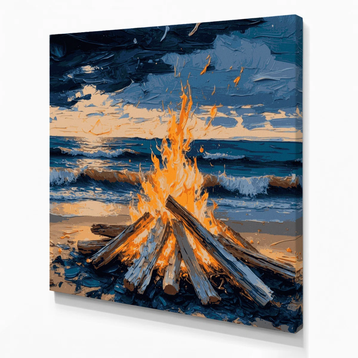 Coastal Beach Bonfire Blue Canvas Wall Art