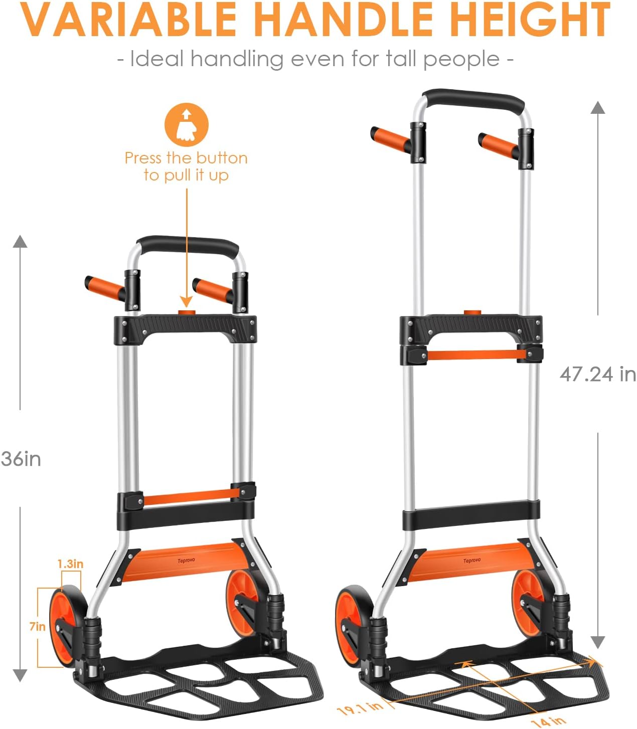 Dolly Cart, 309 lb Aluminum Folding Hand Truck with Swivel Handle, Heavy Duty Utility Dolly Foldable Trolley with Elastic Cord, 7 Inch Wheels for Moving, Warehousing, Shopping and More