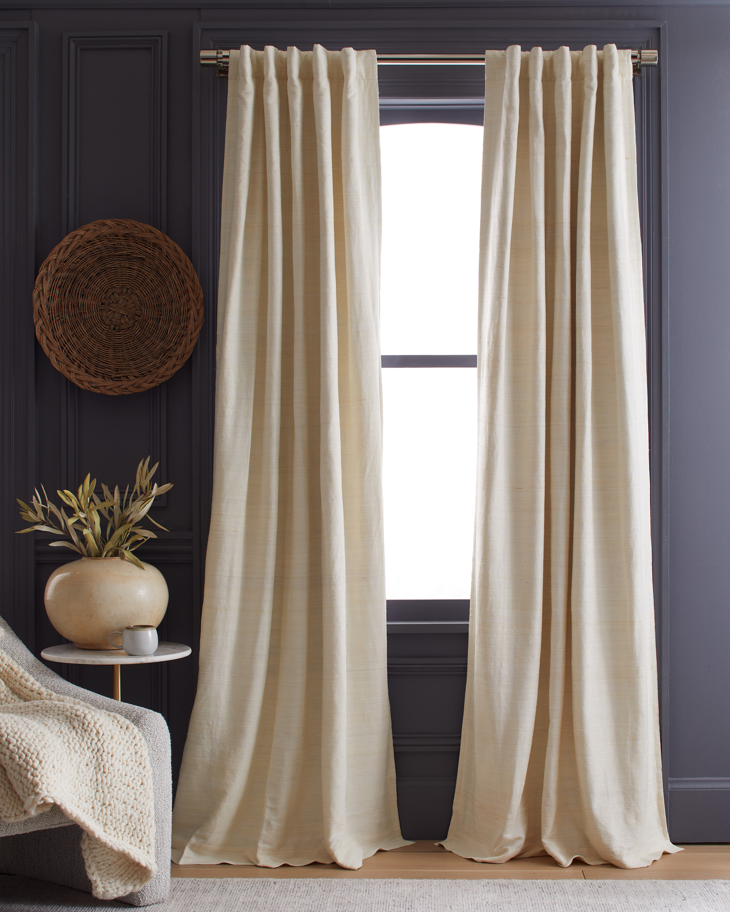 Raw Silk Room Darkening Curtain, 48x96, Ivory