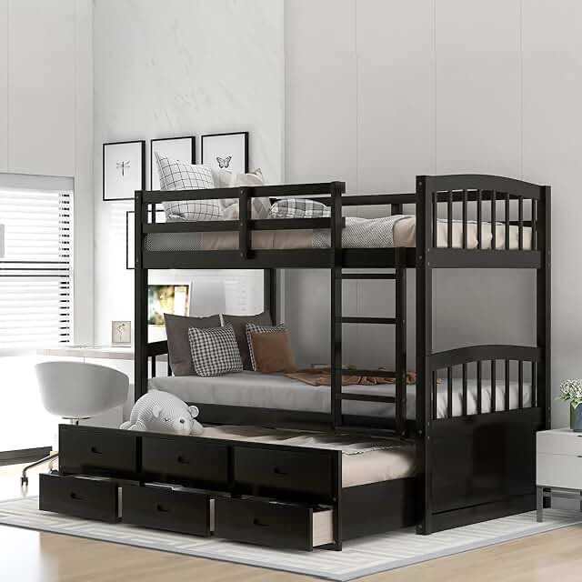 twin / full bunkbed trundle and drawer espresso