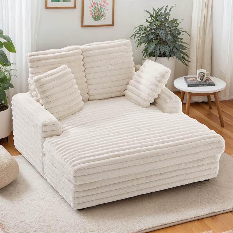 52''W Upholstered Chaise Lounge Chair Plush Sofa With 4 Pillows Sleeper