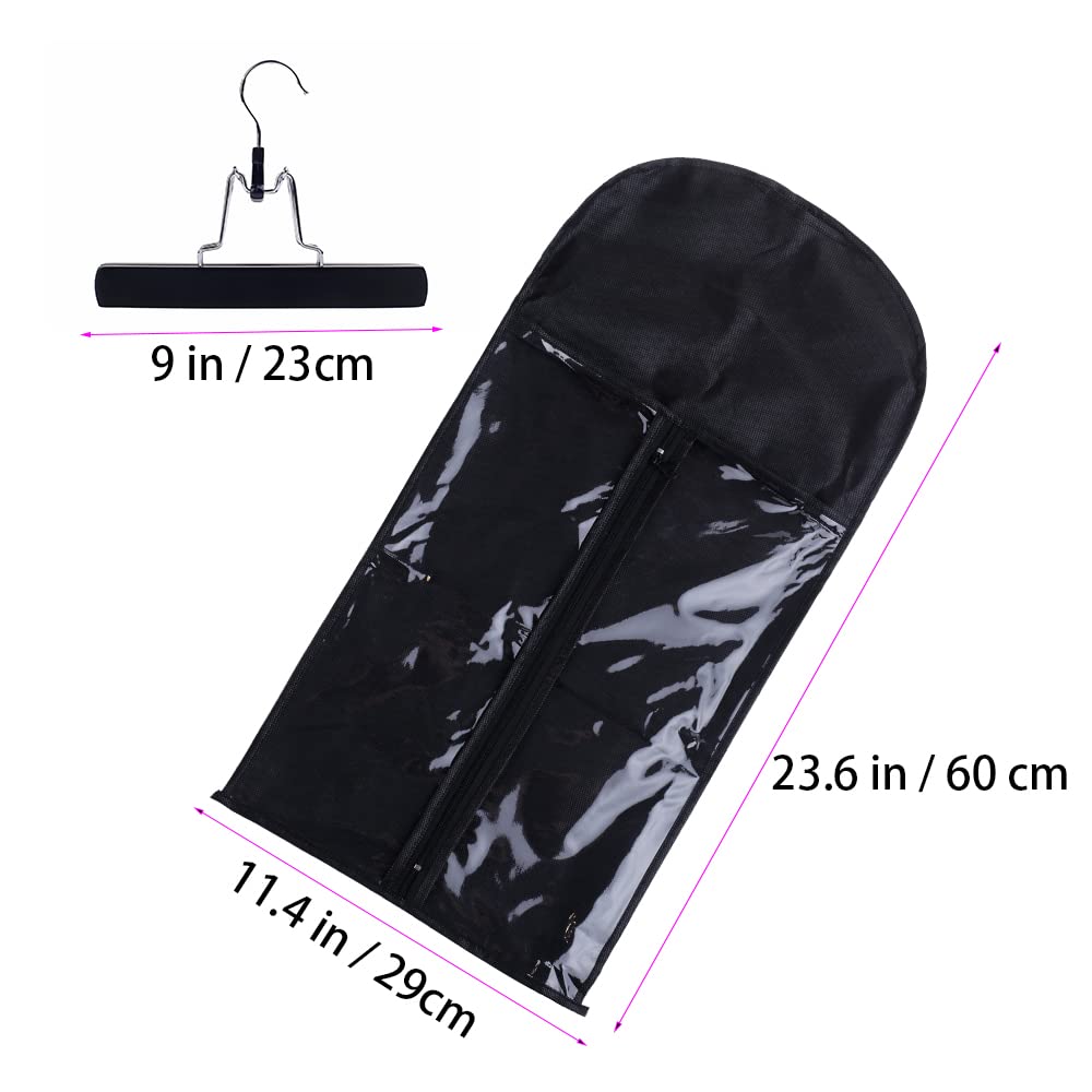 Hair Extensions Hanger with Storage Bag Hairpieces Storage Holder Wigs Carrier Case for Store Style Hair Black Color 1 pcs, Black