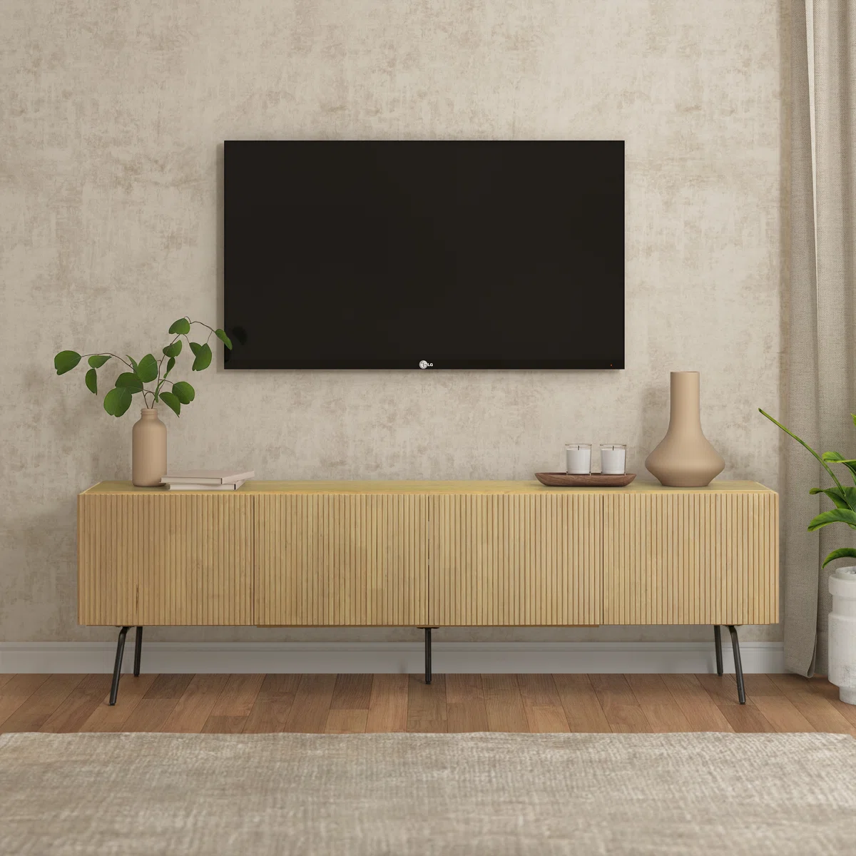 NTC Veil TV Stand with TVs up to 75’’, Media Console with Vertical Groove Design and Metal Legs, Modern Entertainment Center for Living Room and Bedroom, Effortless Assembly
