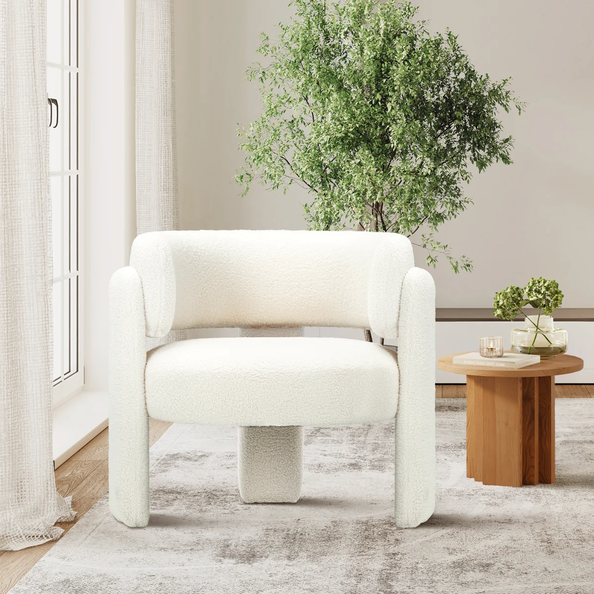 33" Wide Upholstered Modern 3-Legs Barrel Accent Chair