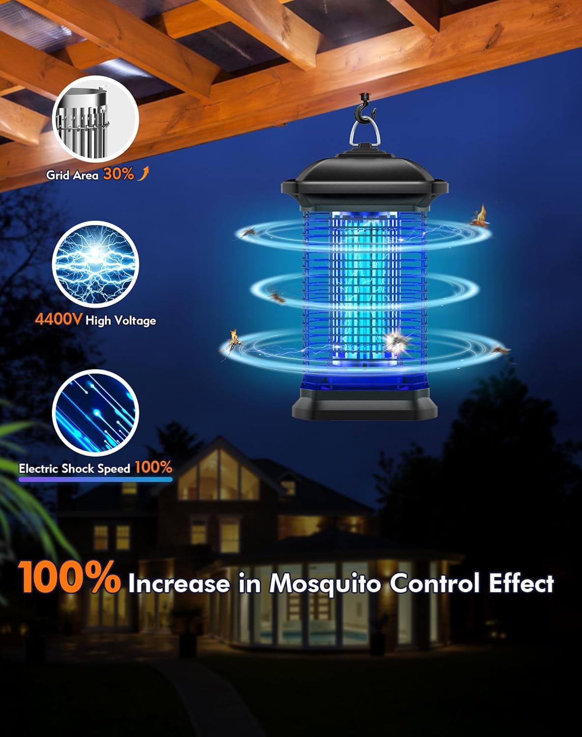 AMUFER Bug Zapper for Outdoor & Indoor, 1/2 Acre Coverage Mosquito Lamp with 18W Bulb & 4400V High-Voltage, 100% Improvement in Mosquito Control Effect, Electric Fly Trap for Patio, Backyard, Home