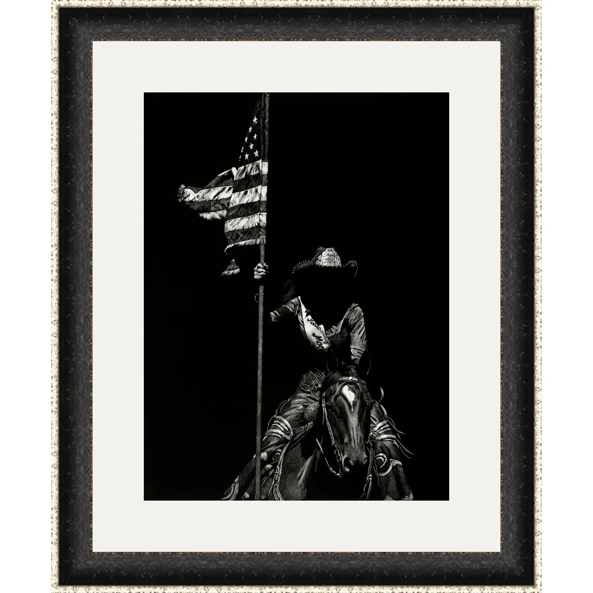 'Scratchboard Rodeo VI' Framed Graphic Art Print