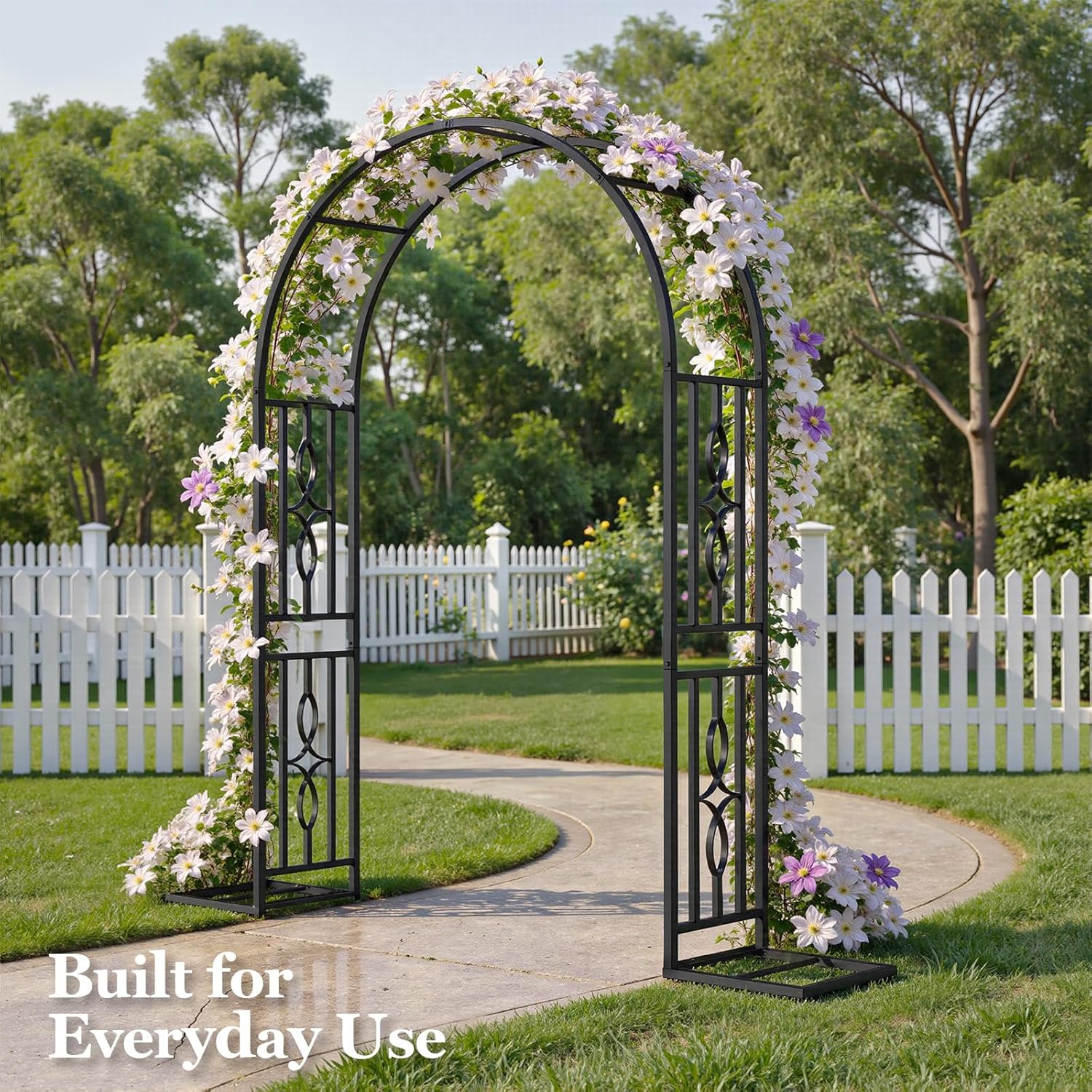 Metal Garden Arch, Heavy Duty Garden Trellis for Climbing Plants, with Enlarged Base for Stability, Ideal for Wedding Arches & Party Decorations, 55 W x 87 H Black 55W x 87H