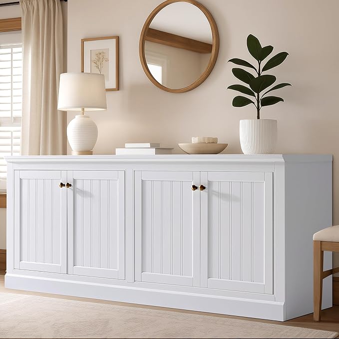 72" W Large Farmhouse Sideboard Buffet Cabinet With Barn Doors & Adjustable Shelves