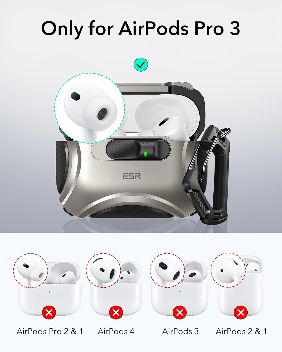 ESR for AirPods Pro 3 Case (2025), Compatible with Airpods Pro 3rd Generation Case (USB-C Cable), Effortless MagSafe, Drop-Proof Lock, Easy Open, Cyber Series, Titanium