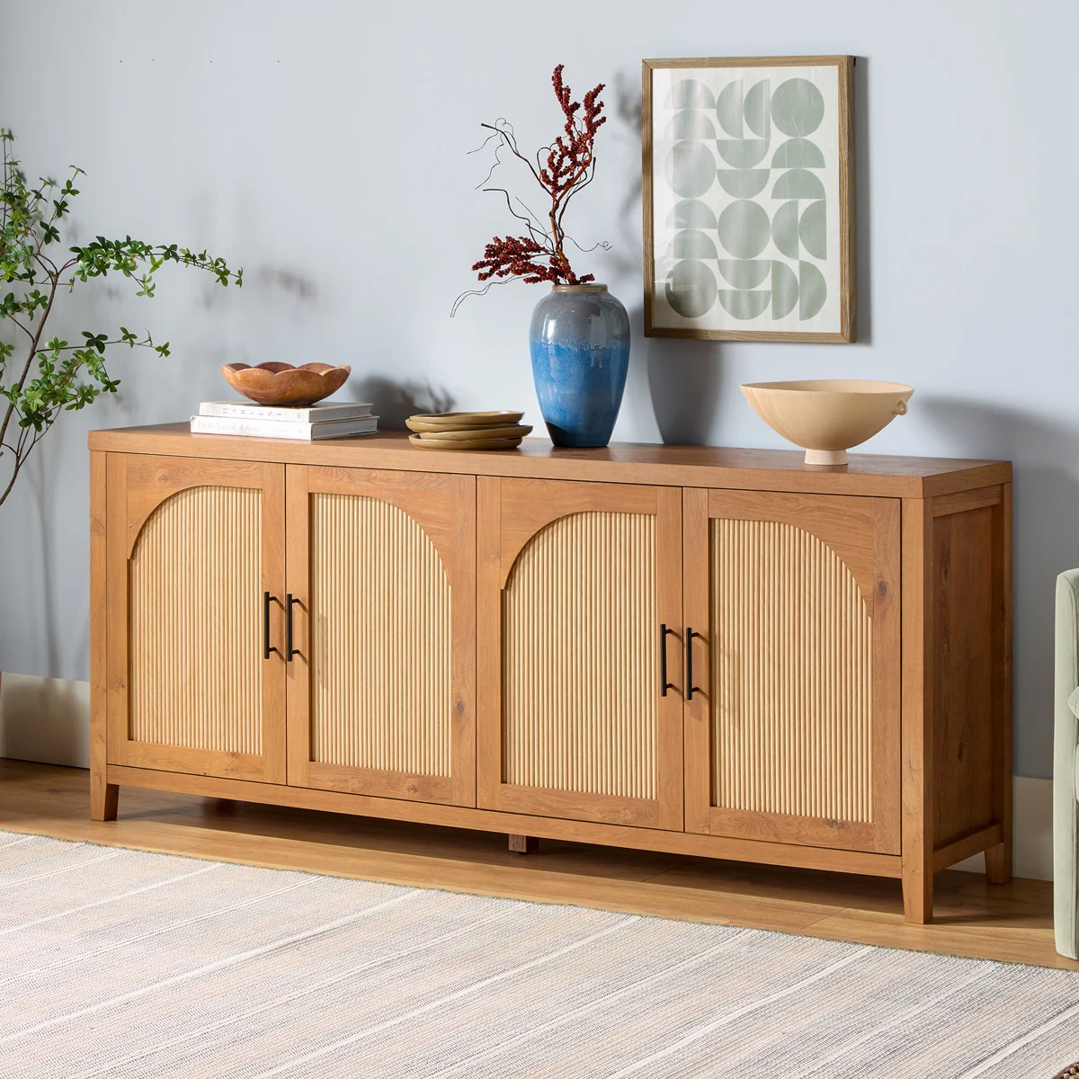 (No Hardware)Eilisha Modern Reeded Sideboard with Arched Doors