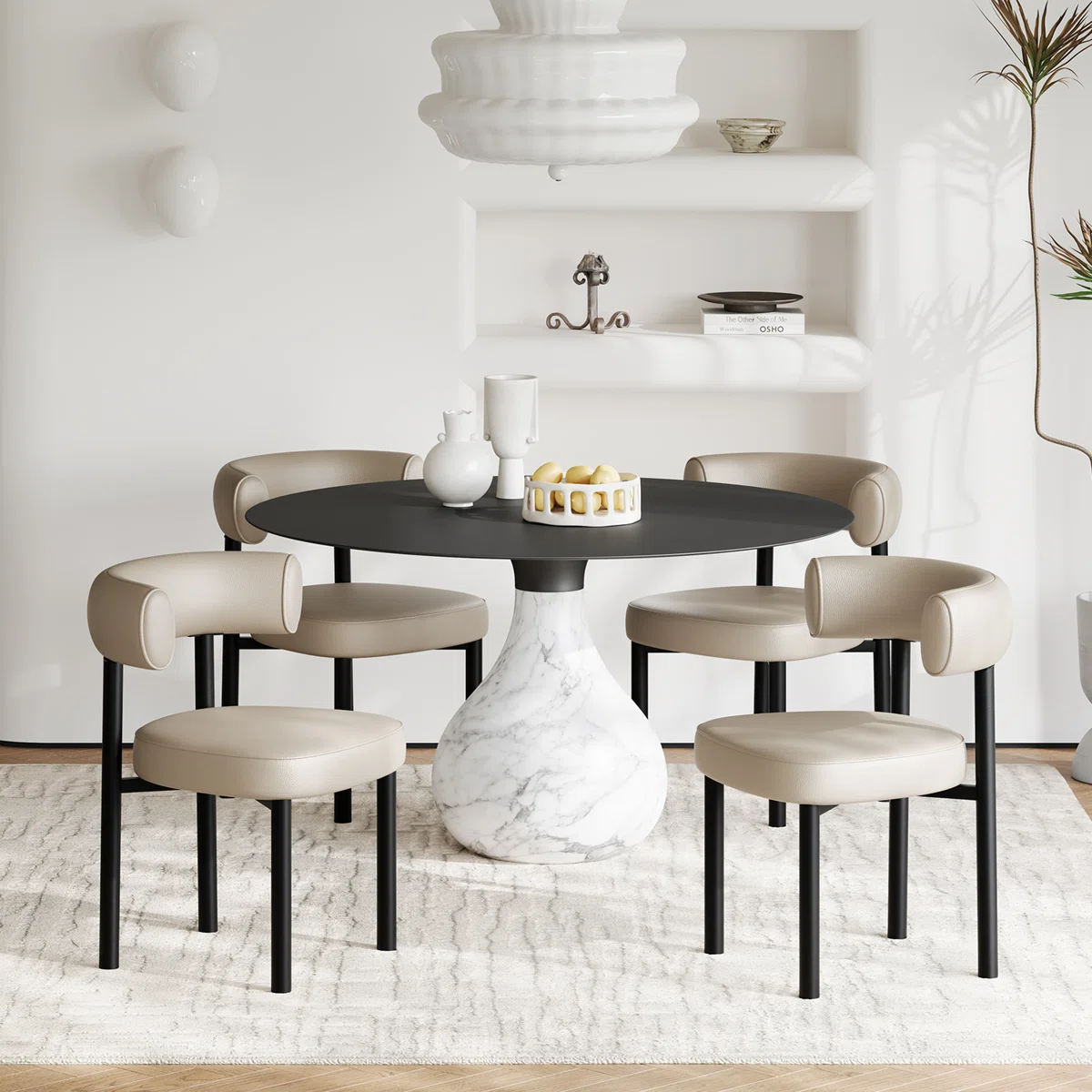 Dining Chairs, Mid-century Dining Room Chair, Carbon Steel Legs, Upholstered Seat, Textured Leather, Ergonomic Curved Backrest, Morden For Kitchen, Restaurant