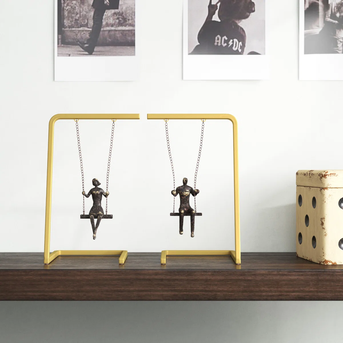 10" H Gold and Brown Metal Bookends with Swinging Figures