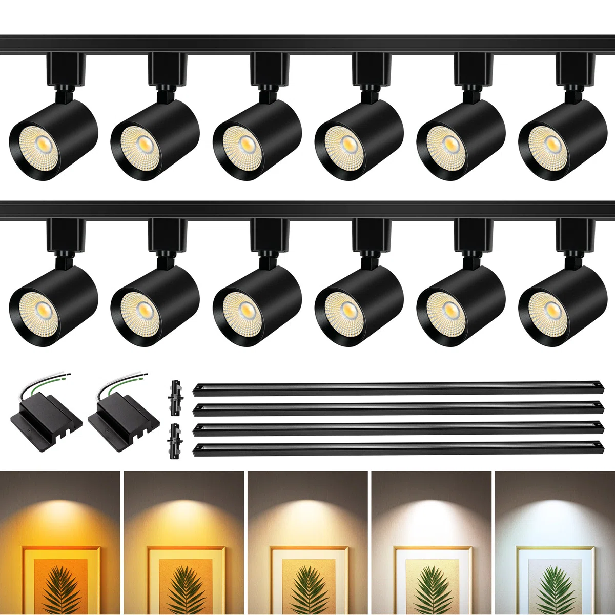 5CCT LED Track Lighting Kit, 6-Light Dimmable Ceiling Track Lighting Fixtures with 13FT H-Type Rail