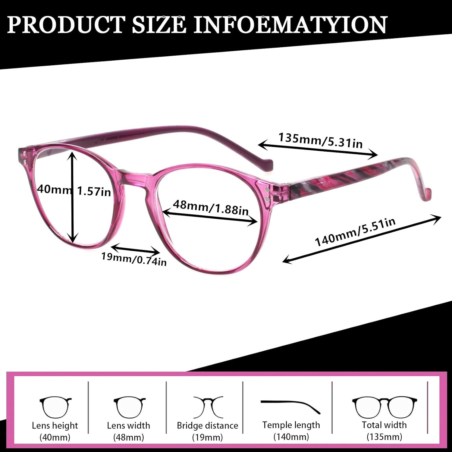 NORPERWIS 5 Pairs Reading Glasses - Standard Fit Spring Hinge Readers Glasses for Men and Women (Black Purple Red Blue Brown, 3.50, Medium) Black Purple Red Blue Brown 3.5 x