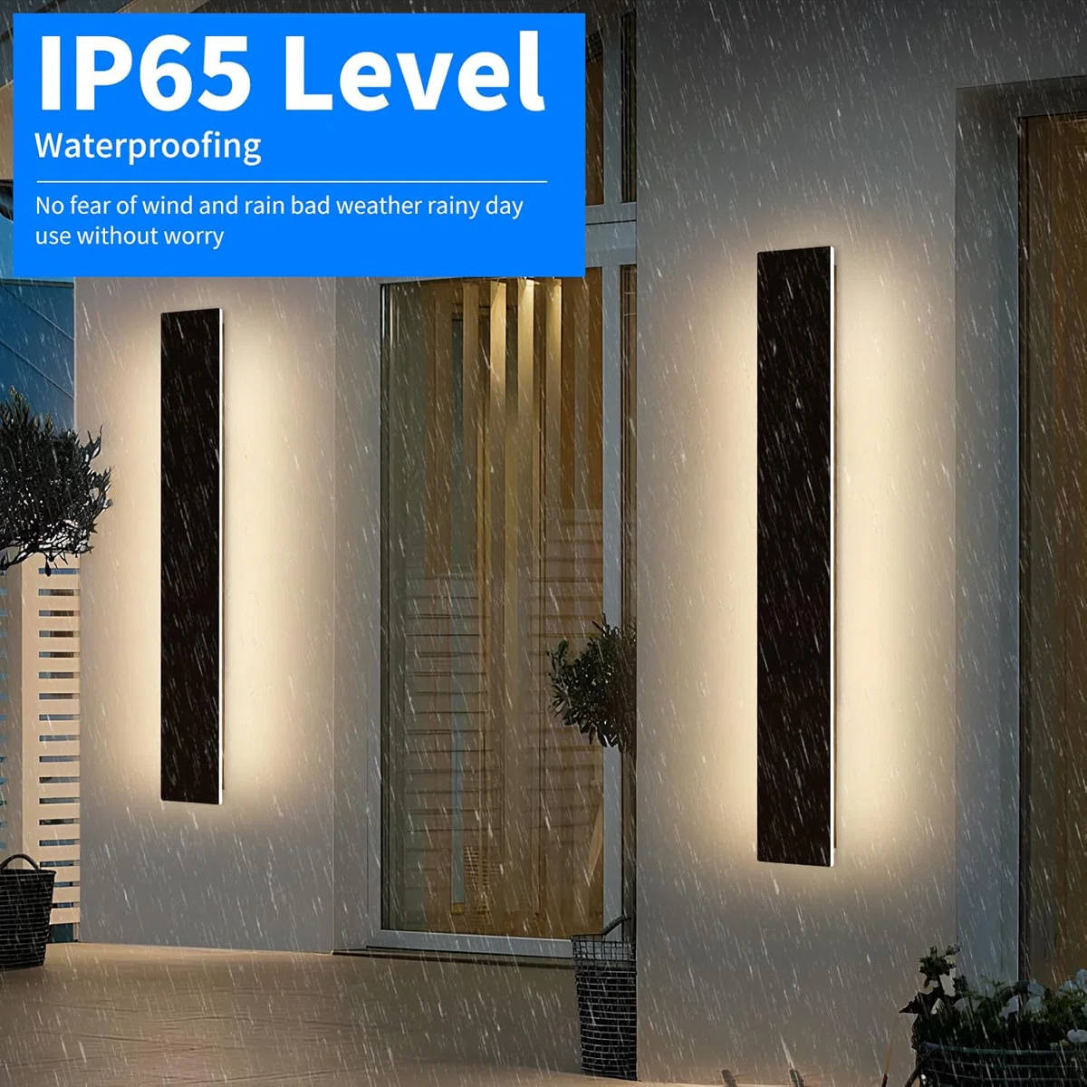 Modern Black Waterproof LED Linear Outdoor Wall Sconce for Exterior Porch or Garden
