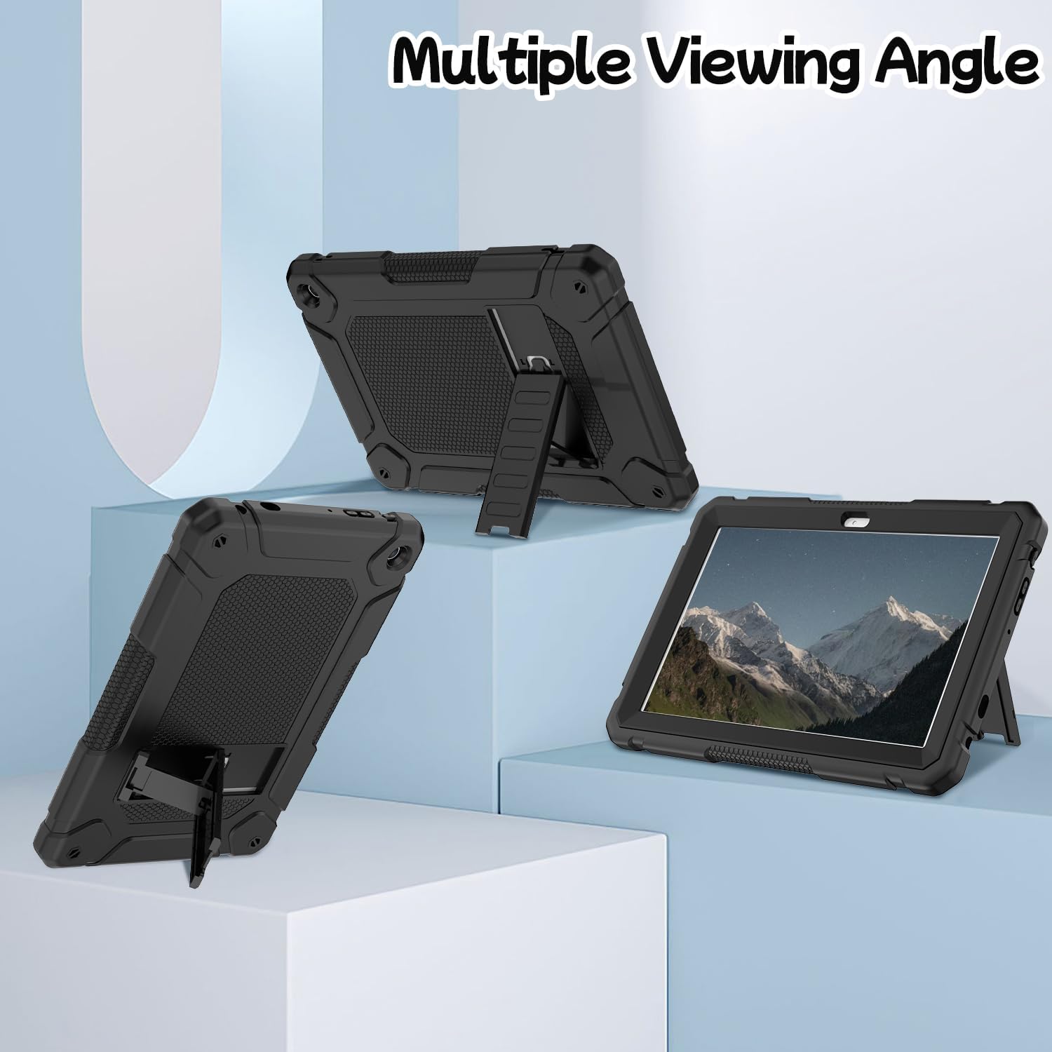 MENZO Case for 10-inch Tablet (Fit 13th Generation Only), Layer Duty Shockproof Rugged Case with Kickstand, Black